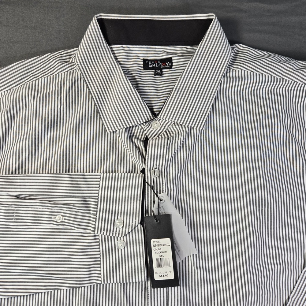 Galaxy by Harvic Men's 3XL Slim Fit Dress Shirt Black White Striped MLS-161BK/WH